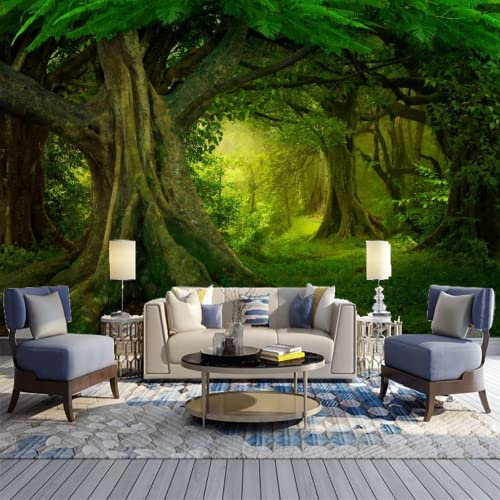 GIVLWF Papier Peint Intissé de Forêt Magique, Arbres Verts Panoramique Déco Mural - pour Salon Chambre D'enfant Décoration Murale 250 x 175 cm
