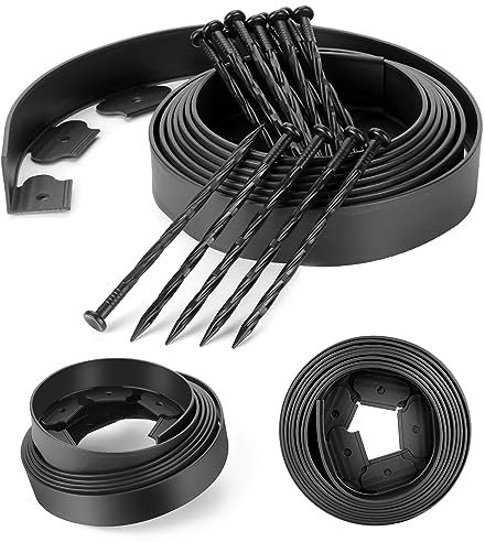 ZDYNASTY Flexible Garteneinfassung, 6 m, kein Graben, Kunststoff-Rasenkante für Gartenabgrenzungen, mit 15 Gartenheringen, Höhe 5 cm, Schwarz