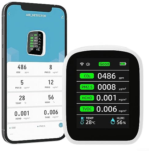 Compteur de qualité de l'air 8 en 1, détecteur de CO2, moniteur de qualité de l'air WiFi, compteur de température et d'humidité, application pour Smart Life pour Tuya