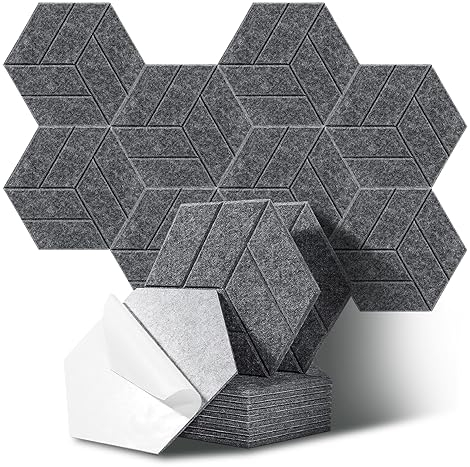 JurciCat 12 Stück Akustikpaneele Hexagon Selbstklebend Akustikplatten Akustikschaumstoff Akustik Panel Wandpaneele Schallabsorber für Tonstudio Büro Studio Gaming room (30x26x0.9cm)