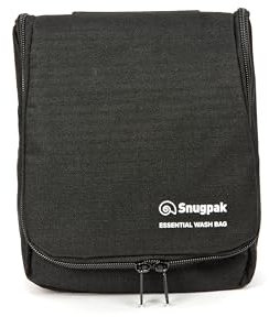 Snugpak Essential Wash Bag WGTE - Toiletry Bag with Steel Hanging Hook, Detachable Mirror, Multi-Section Storage - Lightweight Hanging Toiletry Bag for Adventurers (Black)