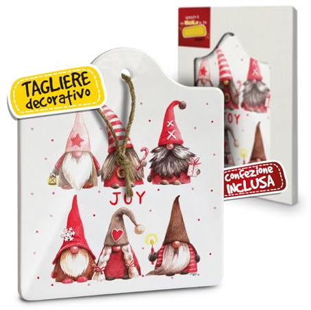 Tagliere Sottopentola Natalizio in Ceramica, Idee Regalo Natale Originali Donna, Mamma e Nonna, per Casa e Cucina, Personalizzati con Illustrazione Originale Joy con Elfi