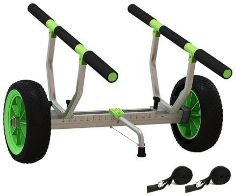 SPORTNOW Carro de transporte para kayak, stand-up Paddle con ancho ajustable, ruedas grandes y marco de aluminio, 2 correas incluidas, color negro y verde