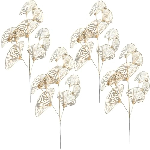 Hintyne Ginkgo Blatt Dekor 4 Stück 69,9 cm Goldene Künstliche Ginkgo Blattzweige Mit 3 Stielen Flexible Biegbare Künstliche Blätter Picks Für Blumenarrangements