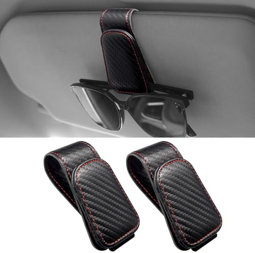 Anwlki Brillenhalt Brillenhalter für Auto Sonnenblende 2 Packungen Magnetisch Leder Sonnenbrillenhalter Auto Brillenhalterung Ticket-Karten-Clip (Schwarzes Kohlefasermuster)