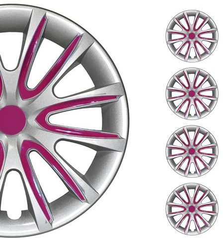 OMAC 4X Radkappen Radzierblenden Radblenden 15 Zoll Stahlfelgen Glänzend Grau-Lila