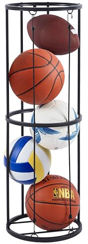 Garage Ball Storage, Durable Black Vertical Ball Rack, Sports Basketball Football Rack Organizer for Garage, Wall Mounted Ball Storage Cage Ball Holder for Basketball, Soccer, Football, Volleyball