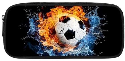 NETILGEN Federmäppchen für Jungen und Kinder, Schule, Fußball, Stiftetasche, Münzbörse, großes Fassungsvermögen mit Reißverschluss, Geschenk für Kinder, Fußball, Feuer, Wasser