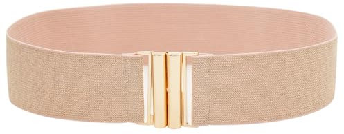 Rumnoke Wide Stretch Belt for Women Elastic Cinch Waistband for Ladies Dresses Pink + Gold Fit Waist 26-28