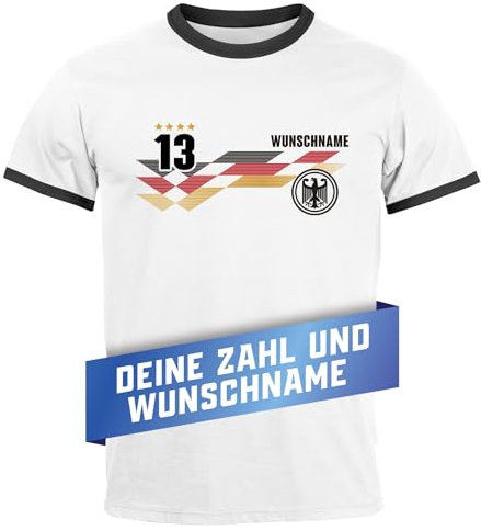 MoonWorks® Herren T-Shirt Deutschland Trikot Fußball EM-Shirt 2024 Fanshirt Deutschlandshirt Europameisterschaft Frontprint weiß-schwarz L