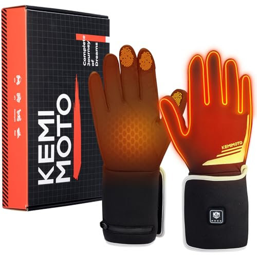 KEMIMOTO Beheizbare Handschuhe Herren Damen, Wiederaufladbar Beheizte Handschuhe, Dünne Winterarbeitshandschuhe, Warm Elektrische Handschuhe für Fahrrad Motorrad Skifahren Angel Jagd Winter Handwärmer