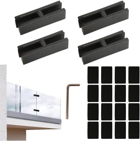 Riyhch 180 Degree Railing Glass to Glass Clamp, 4 PCS Black Stainless Steel 304 Double Sided Railing Clamp Holder with Rubber Gaskets for Balustrade Coastal Outdoor Pool Fence