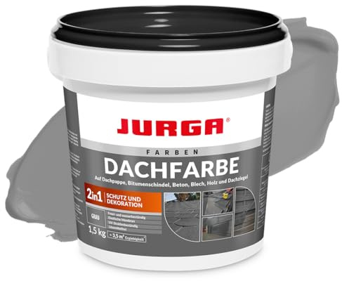 JURGA Dachfarbe 1,5 Kg Grau (≈3,5m²) 2 in 1: Deko & Schutz, Sockelfarbe, Betonfarbe, UV- und Witterungsbeständig, Hohe Elastizität, Einfache Anwendung, LF-frei, Innen- und Außenrenovierfarbe