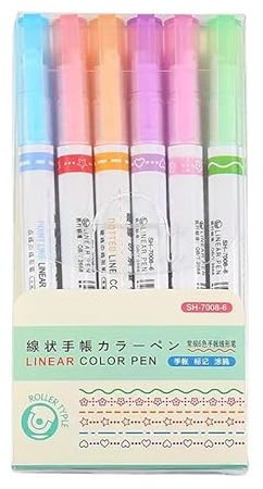 Bkemkri 6 Stück Curve Textmarker, 6 Farben Highlighter Set, Spitze mit Verschiedenen Formen Linear Color Pen Textmarker Pens für Scrapbooking, Journaling, Notizen, Planer, Kalender