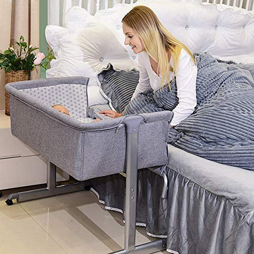OHMG Beistellbett, Co-Sleeping, Wiege mit Moskitonetz, Höhenverstellung, 4 Räder, Matratzenzubehör, weiches Material, für Babys von 1 bis 36 Monaten