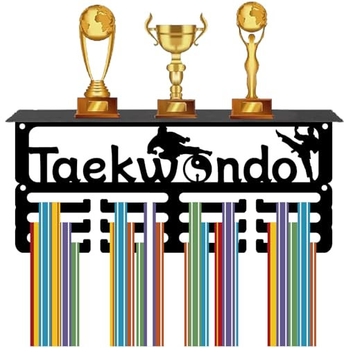 CREATCABIN Taekwondo Medaillen/Trophäenregal Medaillenaufhänger Ausstellungsregal Ständer Sport Wandhalterung Trophäenhalter Medaillen Organizer Gestell Für Rennen Fußball Auszeichnungen 29x13x10cm