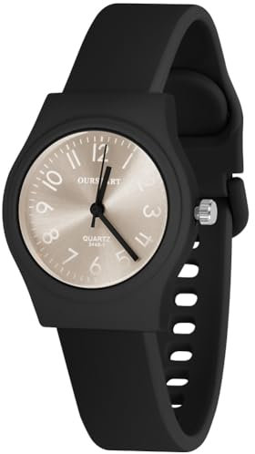 OFFCUP Damenuhr, Damen Analog Quarz Uhr mit Silikon Armband, Uhren Damen Sportlich Elegant Casual Armbanduhr Krankenschwester Quarzuhr Farbe Buntfarbig, 3 Zeiger, 38 mm Gehäusegröße-Schwarz