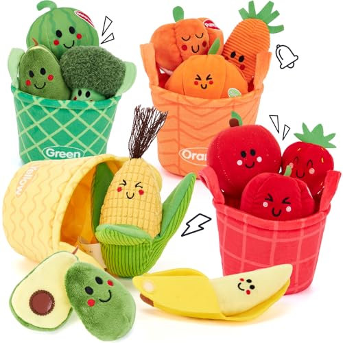 hahaland Giochi Neonato 6-12 Mesi - 16 PCS Peluche Frutta e Verdura Giocattolo con Combinazione e Ordinamento, Giocattolo Educativo Sensoriale Giochi Montessori 1 Anno, Regalo Bambini 6 9 12 Mese