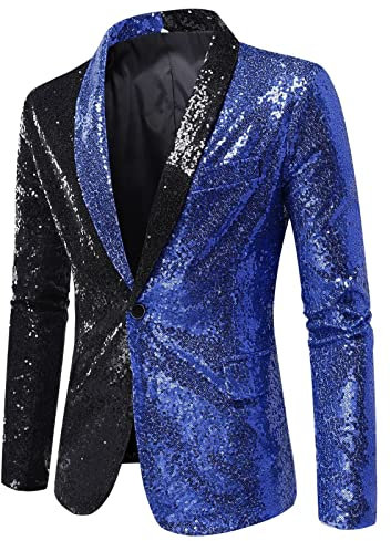 Hsternexy Karneval Kostüm Herren, Glitzer Sakko Herren Party Pailletten Blazer Herren Weihnachten Silvester Party Glänzende Pailletten Sakko Glitzer Jacket Anzugjacke Smoking Herren Jacke