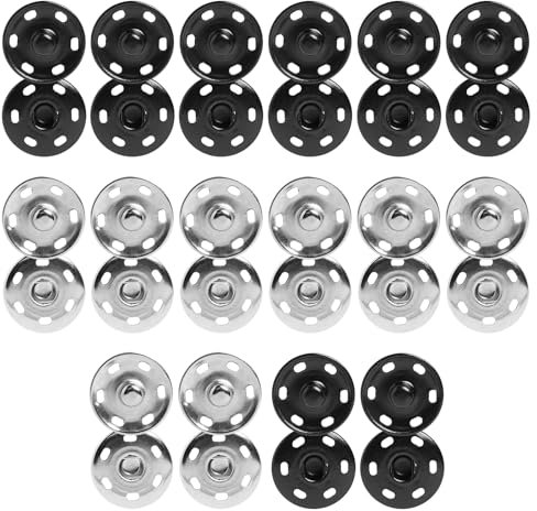 16 Sätze Annähen Druckknöpfe aus Metall, 21 mm Druckknöpfe Schwarz und Silber Druckknopf zum Nähen von Kleidung, Kleidern Rucksäcken DIY-Geldbörsen Kunsthandwerk
