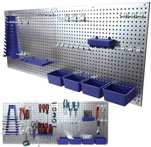 Bituxx Werkstatt Organizer Werkzeugwand Lochplatte Wandhalterung Werzeug 32-teilig Modulare Lochwand aus Metall mit 1.380 Löchern, 4 Behältern, 3 Halterungen & 25 Haken