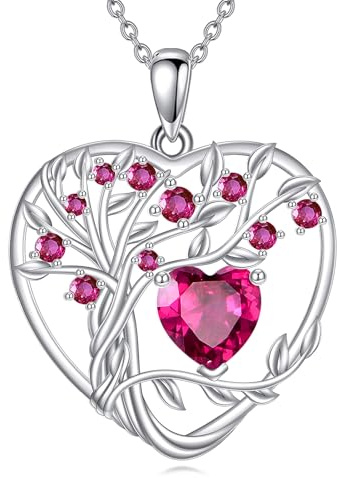 YFN Tree of Life Necklace Sterling Silver Birthstone Pendant Heart Jewellery Anniversary Birthday Gifts for Women