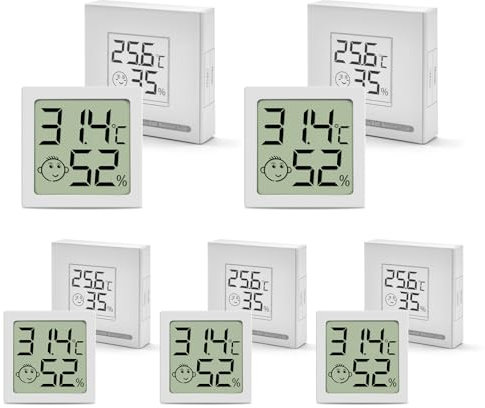 Thermometer Hygrometer Innen Set, 5 Stück Mini Digital LCD Luftfeuchtigkeitsmesser Zimmerthermometer Feuchtigkeitsmessgerät für Wohnzimmer Büro Babyzimmer Gewächshaus
