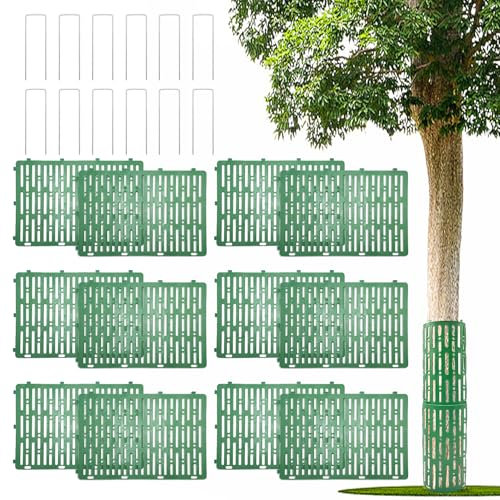 Spetsbst Baumstammschutz 12 Stück Baumschutz Stamm 33 x 20cm mit 10 U-Klammern Erweiterbarer Stammschutz Baumstamm Schutz zur Verhinderung von Trimmern Rasenmähern Tieren