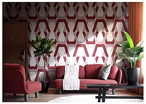 IHFMPFKJ Tapete Rote Geometrie-Tapete für Schlafzimmer Erwachsene, 3D-Tapete für Wohnzimmer Moderne minimalistische Vliestapete Geprägte Tapetenrolle Kindertapete Jungen Mädchen