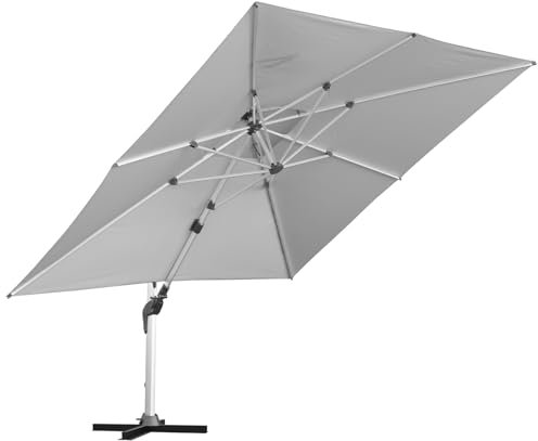 anndora Aluminium Ampelschirm 350 x 350 cm mit Kurbelsystem - Drehbar, Neigbar, Kippbar - Marktschirm, Gartenschirm - Farbe Silber Grau
