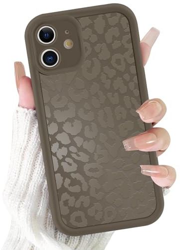 ZhuoFan Handyhülle für iPhone 12 hülle 6,1”, Aesthetic Leopard Muster Braun Matte Sommer Design Schutzhülle Ultra Weich Silikon Case Mädchen Damen Stoßfest Kameraschutz Bumper Cover, 05