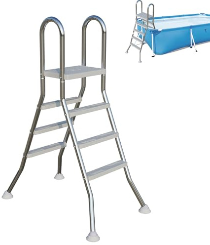 FIVMEN Scala per piscina in acciaio inox, 3 gradini, altezza 120 cm, scala di sicurezza per piscina con pedali e piedi antiscivolo, per piscine fuori terra