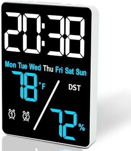 Eighosee Digital Room Thermometer Hygrometer Alarm Clock for Desk, Indoor Humidity and Temperature Measurement with LED Display