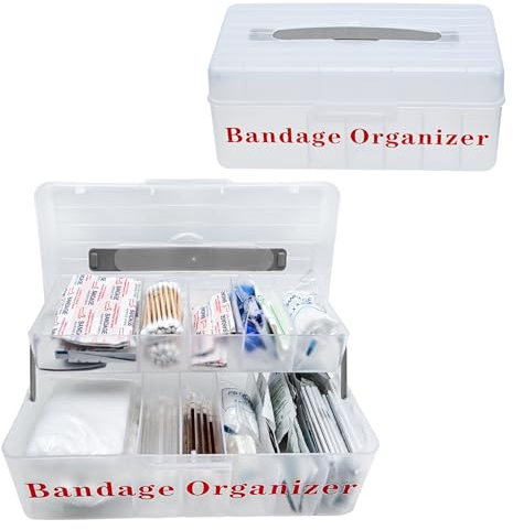 MiToBeLe Bandage Organizer,2 Tiers Bandage Storage with Lid and Handle,Large Portable Bandage Container for Home Cabinet,Office,School and Garage.