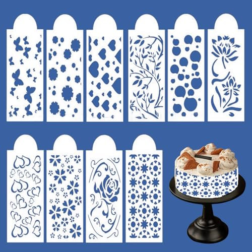Fyfjur Tortenschablone, 10 Stück Torten Schablonen, Torten Zubehör Kuchen Backvorlagen, Backzubehör für Torten Kekse Fondant Dessert (26,4 X 11,3cm)
