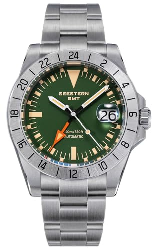 Seestern GMT Vintage Explorer, Grün, NH34, Saphir, Lume, 100 m Taucher, Taucher, BNIB
