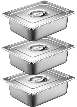 QYDMIN Panierschalen Set 3-teilig, GN 1/2 Behälter, 32,5 x 26,5 x 6,5 cm Panierset für Koteletts, Schnitzel Fleisch Fisch, Gastronormbehälter Edelstahl mit deckel - Metall Panierstraße rechteckig