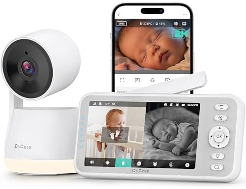 Dr.Care LumiView WLAN Babyphone mit Kamera, 5 1080P Elterneinheit, 2K Kamera, App-Steuerung, Privatsphäre-Modus, Geräusch- & Bewegungsalarm, Nachtsicht, 5000mAh Akku
