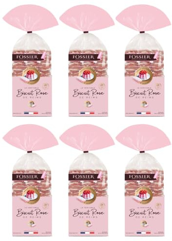 FOSSIER Biscuit Rose zarte rosafarbene Löffelbisquits Feingebäck französische Spezialität Frankreich inkl. FeinWert E-Book (6 x 250g)