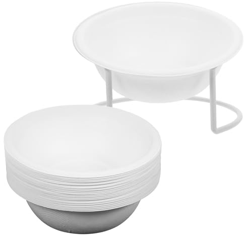 DOITOOL Gamelles Jetables en Papier pour Chats et Chiens – Lot de 20 Set de Bols Alimentaires avec Support Blanc Ouvert – Bols Pratiques et Sûrs pour Nourriture et Eau, pour Voyage