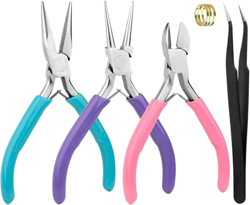 CoKeeSun 5 Stück DIY Schmuckzangen Set, Bastelbedarf Werkzeuge Set | Mini Zange, Kettenzangen, Rundzangen, Spitzzangen, Drahtschneider, Diagonalzangen für Schmuckherstellung Modellbau Handwerk
