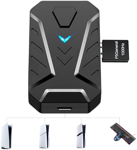 Tastatur und Maus Adapter für PS5/PS5 Slim/PS5 Pro mit P5 General Adapter, 1000Hz Ultra-Low Lag Console Converter für PlayStation 5, Plug-and-Play, Support Custom Mapping, Mouse Sensitivity Adjustment