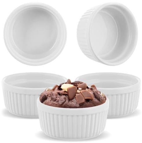 KADAX Souffle Förmchen ⌀ 11 cm, 3er Set, Creme Brulee Schälchen, Souffleformen aus Porzellan, ofenfeste Auflaufförmchen, mini Dessertschalen (Weiß)