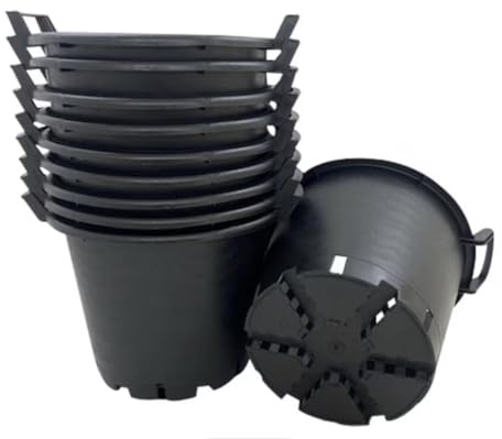 Large Plant Pots, 30L, Black, Heavy Duty Plastic, 16 Inch, with Drainage Holes and Handles, for Potatoes, Vegetables, Flowers and Trees, Pack of 10