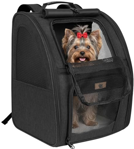 Aystkniet Sac à Dos Transport Chien Chat, Sac Respirant 270° avec 3 Ouvertures, Sac Pliable pour Petit Animal, Rideau Intimité, Support Valise, Voyage Randonnée Camping Plein Air