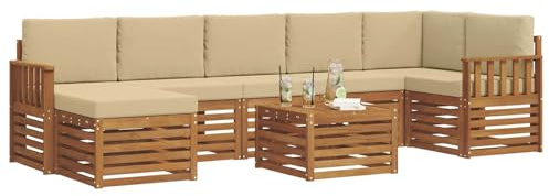 vidaXL Sofagarnituren 8 pcs Natur und Beige Massivholz Akazie, Garten, modernes Sofa-Set für draußen, gemütliche Terrasse, langlebige Lounge und Entspannung