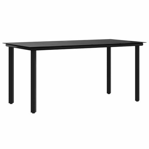 Mhdvray Gartentisch Schwarz 160x80x74 cm aus pulverbeschichtetem Stahl und Hartglas Modernes Design Robust und wetterresistent für Terrasse Balkon Garten