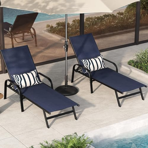 GarveeHome Sonnenliege, Verstellbare Gartenliege Aus Textilene, Poolliege Mit 5-Fach Verstellbarer Rückenlehne, Wetterfest, Für Garten, Terrasse, Balkon, Grau, 2er-Set