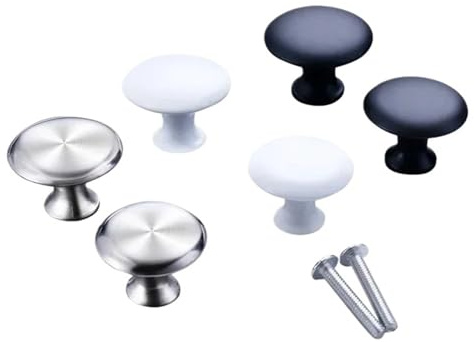 HJQFVASQ Poignée à trou unique Type champignon blanc noir argent, poignées de porte d'armoire à vêtements modernes, poignées de tiroir rondes en acier inoxydable(Small silver,6 piece set)