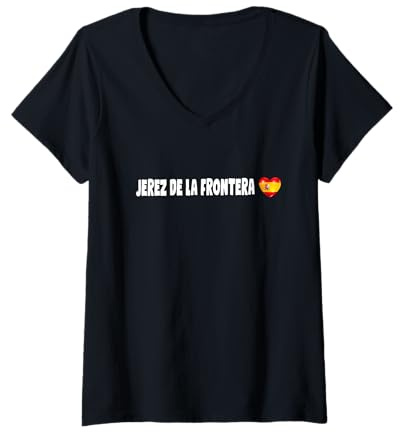 Mujer Camiseta de la Ciudad de Jerez de la Frontera con Bandera Camiseta Cuello V